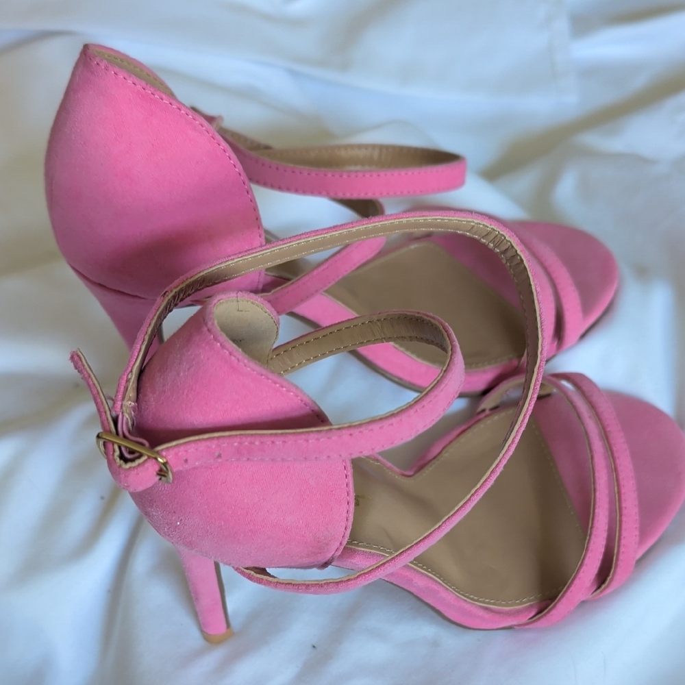 Lulu's Hot Pink Suede Strappy Stiletto Sandals